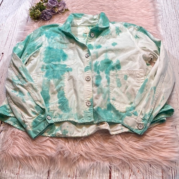Anthropologie Chino Swing Green Tie Dye Jacket sz S - Picture 1 of 11